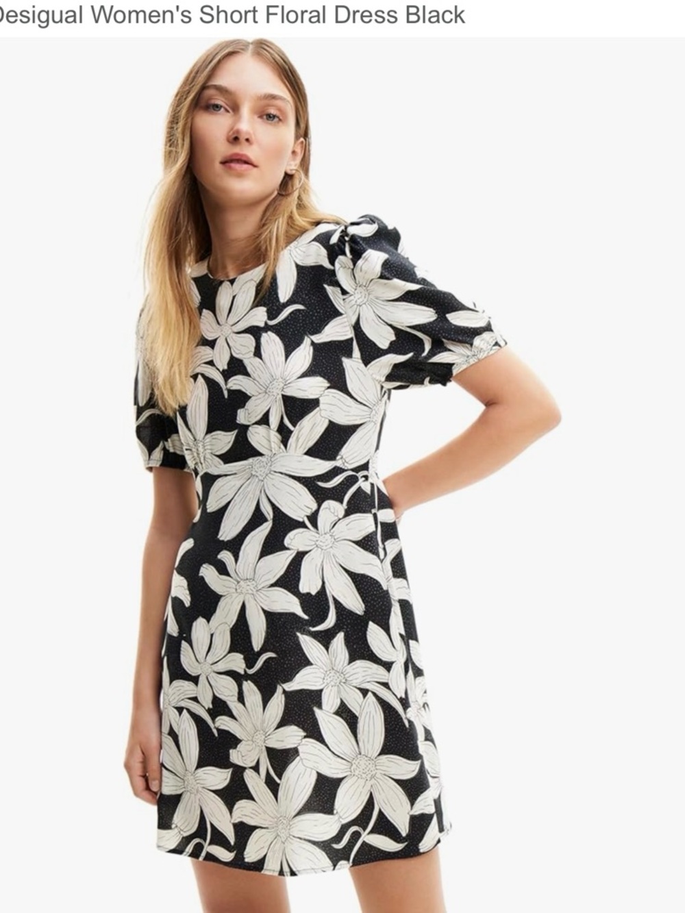 Desigual Black and White Floral Mini Dress